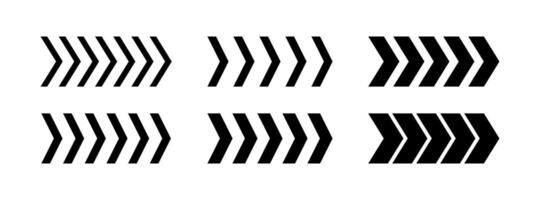 Chevron arrow patterns set. Chevron shape line. Motion direction road line. Triangle arrow sign. Warning repeat striped. Swipe icon. Design element. illustration isolated on white background vector