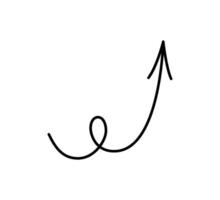 Spiral hand drawn arrow. Curly line doodle black arrow. Funny design infographic element. Spiral spring pointer. illustration isolated on background vector