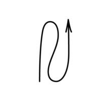 Spiral hand drawn arrow. Curly line doodle black arrow. Funny design infographic icon. Spiral spring pointer. illustration isolated on white background vector