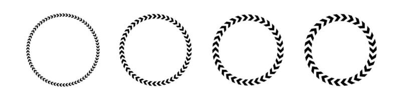 Chevron arrow circles set. Chevron shape round frame. Motion direction road border. Triangle arrow sign. Warning repeat stripe. Circle arrow icon. illustration isolated on white background vector