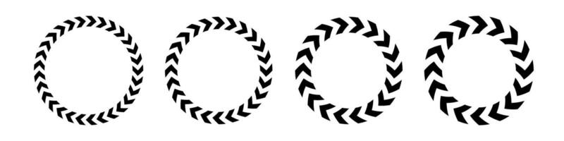 Chevron arrow circle set. Chevron shape round frame. Motion direction road border. Triangle arrow sign. Warning repeat stripe. Circle arrow icon. illustration isolated on white background vector