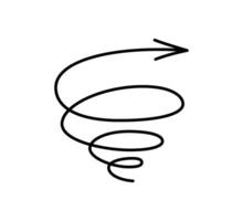 Spiral hand drawn arrow. Curly line doodle black arrow. Funny design infographic element. Spiral spring pointer. isolated on white background vector