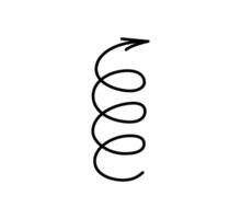 Spiral hand drawn arrow. Curly line doodle black arrow. Funny design infographic element. Spiral spring pointer. illustration isolated on white background vector