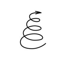 Spiral hand drawn arrow. Curly line doodle arrow. Funny design infographic element. Spiral spring pointer. illustration isolated on white background vector