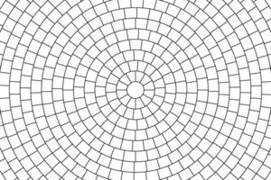 Paved circle pattern tile background. Circular brick mosaic. Round radial stone pavement. Paving tile simple floor texture. Black line. illustration isolated on white background vector