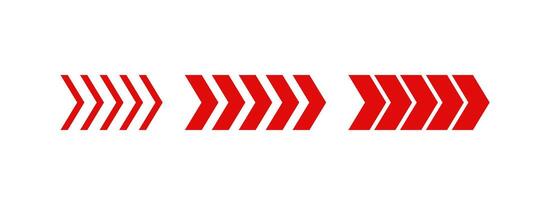 Red chevron arrow patterns set. Chevron shape line. Motion direction road line. Triangle arrow sign. Warning repeat striped. Swipe icon element. illustration isolated on white background vector
