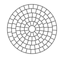 Paved circle pattern tile. Circular brick mosaic. Round radial stone pavement. Paving tile simple floor texture. Black line. illustration isolated on white background vector