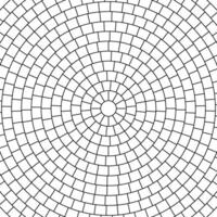 Paved circle pattern tile background. Circular brick mosaic. Round radial stone pavement. Paving tile simple floor texture. Black line. illustration isolated on background vector