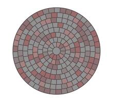 Paved circle pattern tile. Circular mosaic. Round radial stone pavement. Paving tile simple floor texture. Red stones. illustration isolated on white background vector
