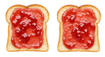 Two slices of white bread topped with a generous layer of vibrant red strawberry png