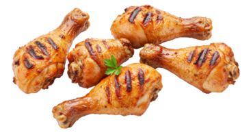 A delectable arrangement of grilled chicken drumsticks with grill marks png