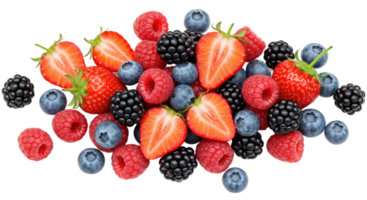 A vibrant assortment of fresh berries including strawberries raspberries png