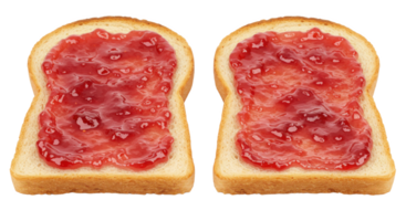 Two slices of toast with a generous layer of red jam spread evenly across png