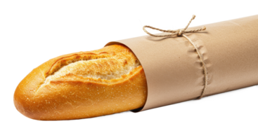 A baguette partially wrapped in brown paper tied with twine against png