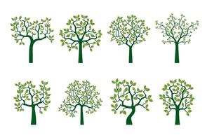 Set Trees with Leaves. Outline Illustration. vector
