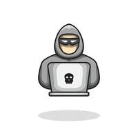 illustration of a hacker attack showing a hooded figure in front of a computer vector