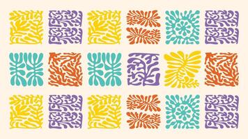 Seamless tropical floral pattern in playful wavy style, beach and summer vibes, hand drawn plants and flowers, modern naive surface design, textile and wallpaper template vector