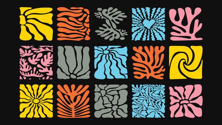 Psychedelic seamless floral pattern with dynamic ocean waves, vibrant naive plants, and funky retro color scheme, ideal for statement fashion prints.