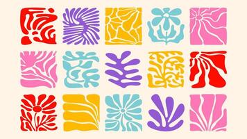 seamless with wavy florals, tropical plants and funky shapes, hand drawn style, modern and fresh surface pattern design vector
