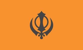 Flag of Sikhism. Khanda Religious Symbol on Orange Backgroun vector