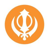 Khanda on orange circle. Sikhism Religious Symbol. vector