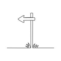 One continuous line drawing of road sign arrows isolated on white background. vector