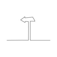 Road Sign Single Line Icon, continuous one line drawing Wooden arrow plaque with cracks and nails for text box, Road Sign Continuous Line Icon, Line one sign road way arrow single illustration vector