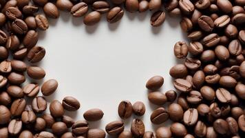 a photo of a bunch of coffee beans with an empty space in the middle
