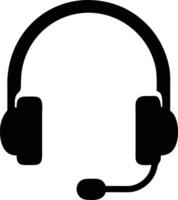 A solid black headset with microphone signifies support and technology on a white background vector