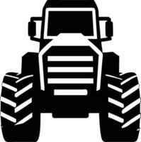 A formidable black tractor icon displays its imposing front view on a bright background vector