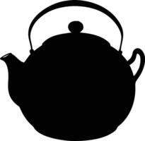 A solid black silhouette of a classic teapot showcases its round body and handle vector