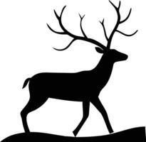 A noble deer with large antlers walks gracefully across a small hill in silhouette vector