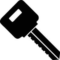A solitary black key rests against a bright white backdrop, showing its distinctive silhouette vector
