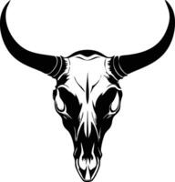 Intricate monochrome portrays a stylized bull skull with prominent horns against a plain backdrop vector