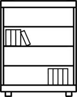 Simple outline art shows a bookshelf holding books on two of its shelves vector