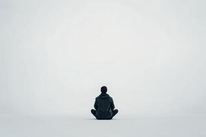 A Solitary Figure Contemplates the Vastness of a Foggy Landscape photo