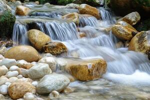Tranquil Stream Flowing Over Smooth River Rocks photo