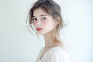 Portrait of a Young Woman with Freckles and Brown Hair photo