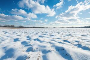 Snow-Covered Field with Blue Sky and Clouds photo