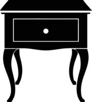 The black silhouette presents an antique end table with a single drawer and curved legs vector