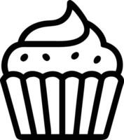 A simplified black line drawing shows a frosted cupcake icon with sprinkles clearly isolated vector