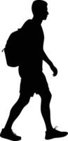 Silhouette of a Walking Man with Backpack in Shorts vector