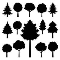 Set of Trees Silhouette. Deciduous and Coniferous tree set vector