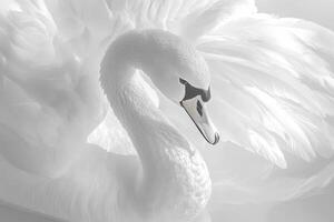 Close-up of a White Swan's Head and Neck with Softly Blurred Feathers photo
