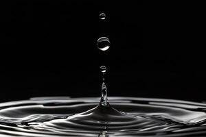 Water Droplet Impact and Ripple Formation on Black Background photo