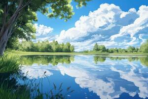 A Serene Lake Reflected in a Tranquil Sky photo