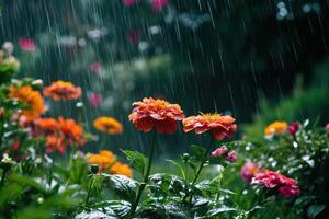 Orange Flowers Blooming in the Rain photo