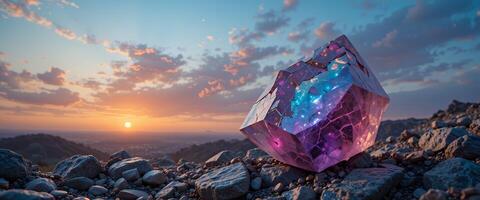 A large crystal with colorful lights on it photo