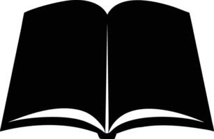 A single open book shows knowledge and reading, presented in a simple solid silhouette vector