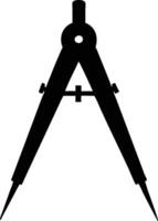 A black silhouette shows a drafting compass open, with sharp points facing downward vector